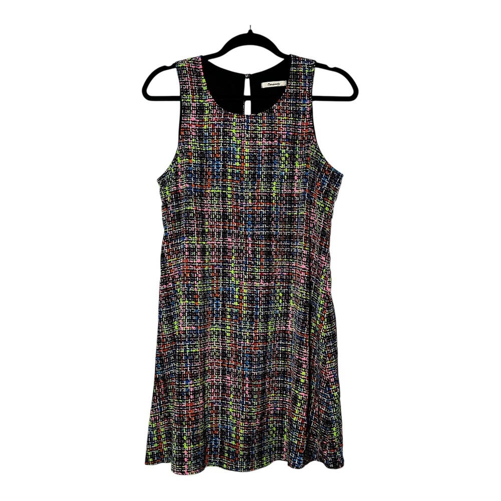 Caramela Womens Large Neon Tweed Print Sleeveless Shift Dress Keyhole CD7085-1